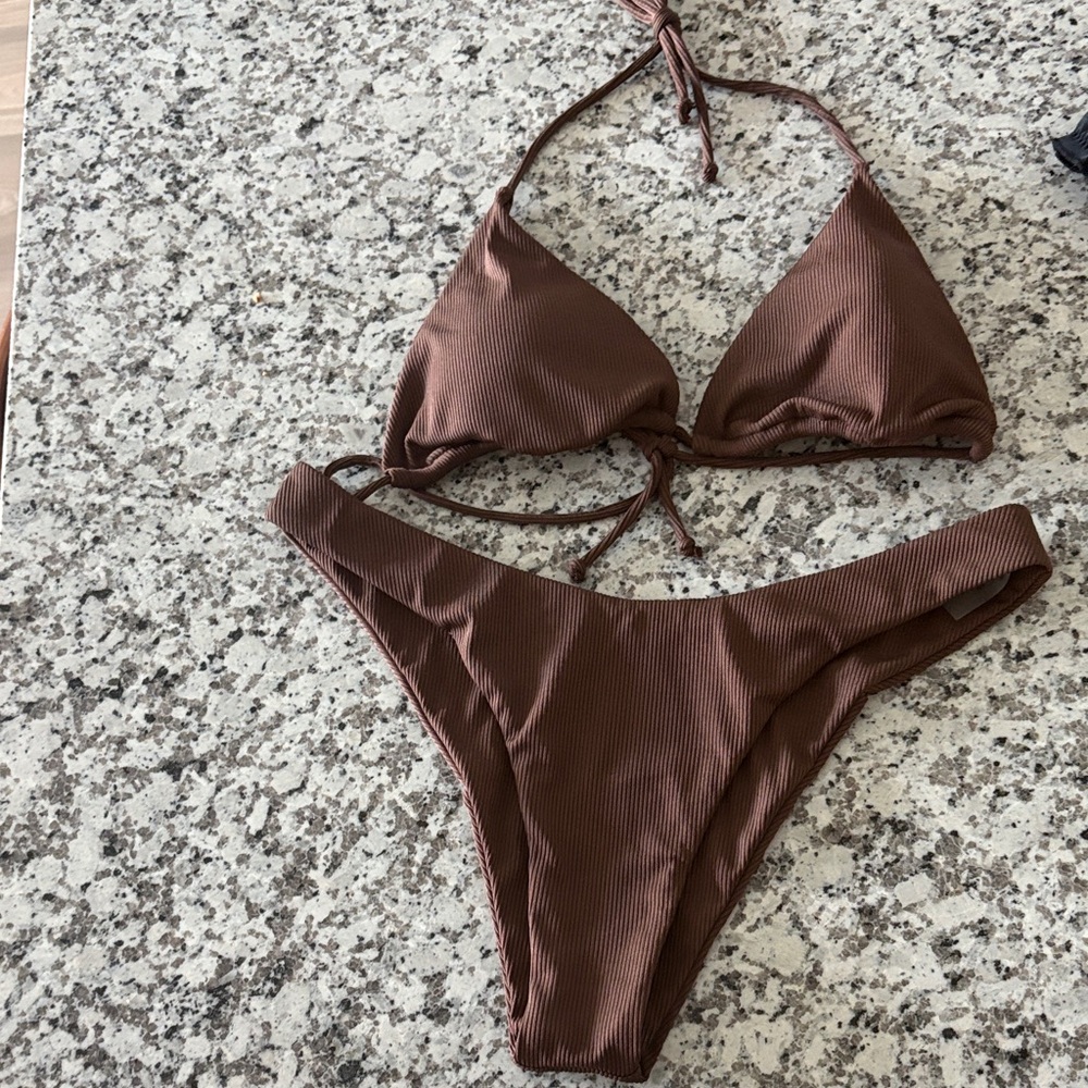 ribbed brown bikinis set
